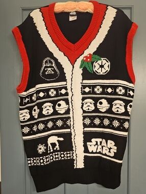 Star Wars Ugly Sweater Black, Red  White V-Neck Holiday Xxlarge Vest